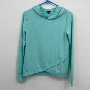 Eddie Bauer Teal Blue Athletic Hoodie Sweatshirt L 14-16 Crossover Front Thumb